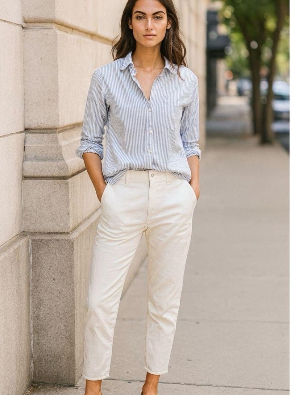 Frank & Eileen Wicklow Italian Cotton Chino Pants White Raw Hem Cropped Size 6